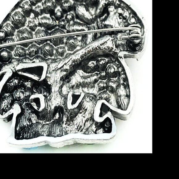 AWESOME RETRO 1960'S MULTICOLOR RAINBOW MUSHROOM BROOCH RHINESTONE CRYSTAL - Picture 3 of 3